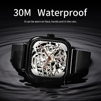 Jam Tangan Skeleton Otomatis dengan Casing Persegi, Dial Skeleton, Jam Mekanik untuk Pria 5ATM Desain Jam Tangan yang Dapat Disesuaikan