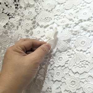 Pháp đám cưới 3D hoa thêu guipure ren vải 100% polyester trắng nước hòa tan ren vải guipure - Product Image 3