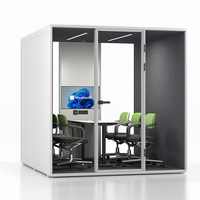 Cabine de travail insonorisée mobile pour intérieur, bureau, 4 places, pour réunions, travail, appels téléphoniques, étude, avec éclairage