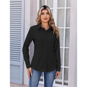 Camisa de Mujer sin Arrugas con Botones, Manga Larga, Cuello Clásico, Blusa Informal de Negocios, Tela Popelina, Tallas XS a 3XL - Product Image 2