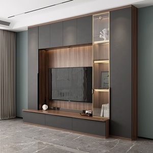 Tùy chỉnh hiện đại màu xám bằng gỗ TV đứng <span class=keywords><strong>Showcase</strong></span> tủ phòng khách đồ nội thất cho nhà căn hộ Giải pháp lưu trữ cho phòng ngủ - Product Image 5