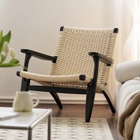Fauteuil simple en bois massif nordique avec accoudoirs et dossier en corde, tressage en rotin, style japonais, pour salon, gîte et hôtel
