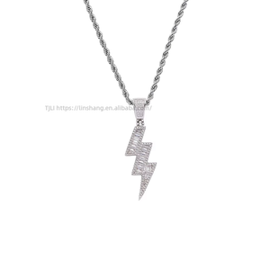 3-Row Iced Out Bolt Pendant, Men's Hip Hop CZ <b>Statement</b> <b>Necklace</b> for Clubbing & Streetwear - Product Image 2