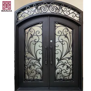 Factory Outlet Insulated Wrought Iron Entrance Security Glass Door Main Iron Double Entry Door