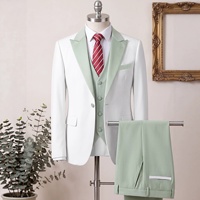 Setelan Jas Pria 3 Potong dengan Kerah Shawl Kontras, Satu Kancing, Slim Fit, Termasuk Rompi dan Celana, untuk Pesta Pernikahan atau Acara Formal