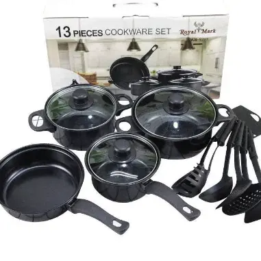 Set panci dan wajan anti lengket, 13 buah peralatan masak dapur Set panci dan wajan anti lengket aluminium dengan lapisan keramik dan wajan