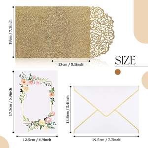 Sobres de Boda 3D con Lentejuelas Doradas de Lujo, Invitación para Despedida de Soltera, Tarjeta de Felicitación Plegable, Regalo de Boda - Product Image 2