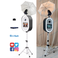 Photomaton pour événements à prix abordable avec écran 10,1 pouces, imprimante et appareil photo, incluant un flight case et un anneau lumineux RGB