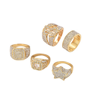 Xinjue Vàng Mạ Sang Trọng Hiphop Cá Nhân Khảm Thích Hợp Thiết Kế Vài Chunky Nhẫn Cưới Set Người Đàn Ông - Product Image 4