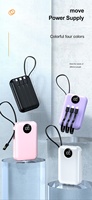 Batterie externe portable ultra-mince avec 4 câbles intégrés, affichage LED, 3000-5000mAh, charge rapide, double USB, Micro USB, Type-C