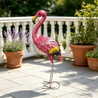 Sculpture d'oiseau flamant rose en fer forgé, peinte à la main, robuste, pour extérieur, jardin, pelouse, patio, cour, décoration extérieure