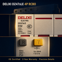 Disjoncteur différentiel DELIXI 32A 4P, courbe D, RCBO 230V 6kA, protection contre les courants résiduels, type AC 30-300mA, rail DIN 35mm