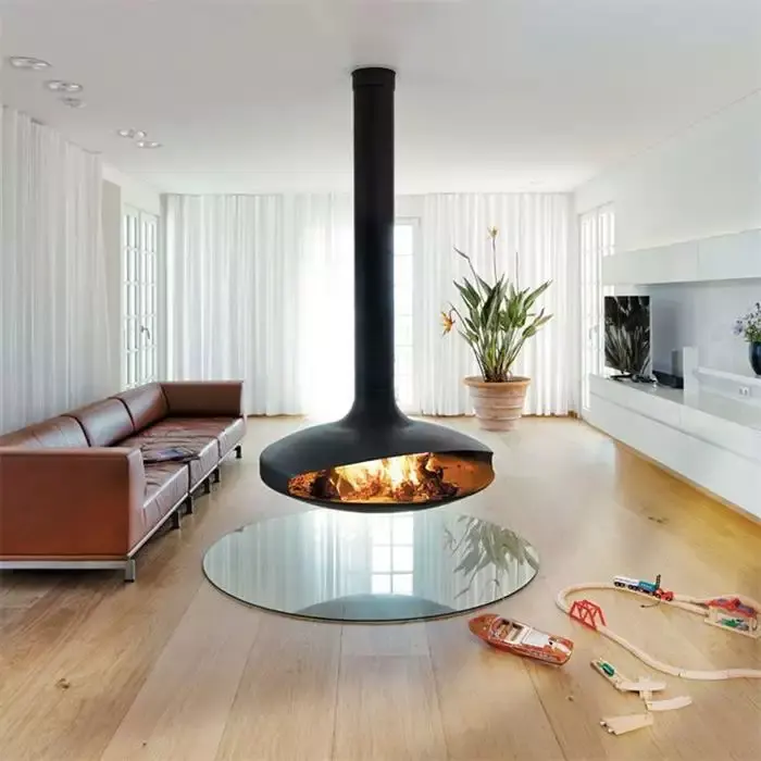 Estufas de leña personalizables a precio de fábrica, chimenea suspendida de leña para interiores, estufa de leña colgante