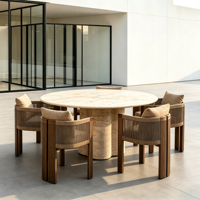 Ensemble de salle à manger extérieur moderne en aluminium durable et imperméable pour hôtel, villa, resort, jardin, cour