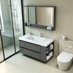 Armoire de salle de bain murale intelligente suspendue en bois massif, minimaliste et moderne, personnalisable - Product Image 4