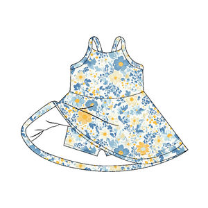 Robe de yoga pour petite fille, imprimé fleurs bleues, haute qualité, vente en gros pour enfants, été, sans manches, ODM, GSD3565 - Product Image 5