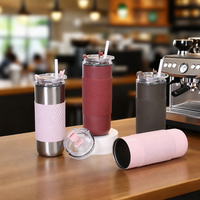 Gobelet isotherme à double paroi avec logo personnalisé, poignée en silicone antidérapante, tasse à café thermique en acier inoxydable, mug de voyage