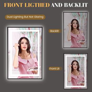 <b>Bathroom</b> <b>Mirror</b>,24"x36" with <b>Black</b> <b>Frame</b>, Front Light and Backlit, Stepless Dimmable, Anti-Fog, Shatter-Proof, Memory, 3 - Product Image 5