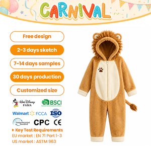 Combinaison en polaire douce pour bébé, costume <span class=keywords><strong>de</strong></span> lion nouveau-né, barboteuse à capuche avec crinière, fermeture éclair, déguisement safari - Product Image 1