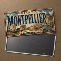 Letrero Metálico Vintage de Matrícula de Montpellier, Francia, Letrero Rústico de Metal, Decoración de Pared para Cafetería, Villa, Estilo Antiguo