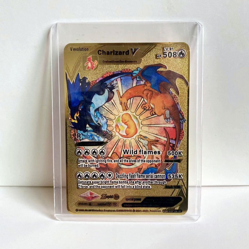 Xy dragon cracheur de feu-v-508-1 carte en métal 1 pochette pour carte