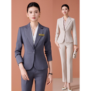 Women's Professional Work Suits Long Sleeve Polyester Gray Apricot Black For Medical Aesthetics Jewelry Hotel Front Desk - Product Image 1