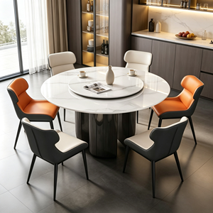 Ensemble de table à manger ronde moderne en marbre avec 8 chaises en cuir PU, design rotatif, meubles pour la maison - Product Image 4