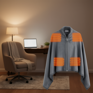 Poncho chauffant électrique gris en polaire avec fermeture éclair, alimenté par USB, pour femme, idéal pour l'hiver, la maison ou le bureau - Product Image 2