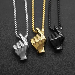 New trend Korea personalized jewelry stainless steel gold plated I love you heart hand gesture necklace