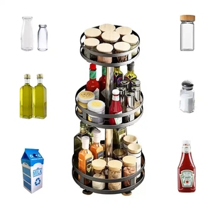 <span class=keywords><strong>3</strong></span> Tier gia vị Giá bàn xoay khay quay hương liệu chai chủ đa chức năng xoay gia vị giá - Product Image 1