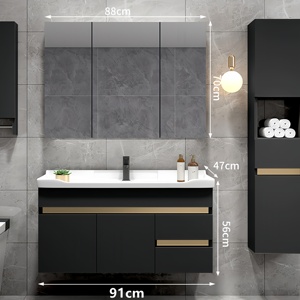 Modern Minimalist Farmhouse & Hotel Bathroom Vanity Combo Solid Wood Integrated Ceramic Basin Smart <b>Mirror</b> Cabinet Wall-Mounted - Product Image 5