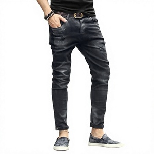 High Quality Customized Breathable Solid Men's Denim Jeans Pant Zipper Fly Washed Design Personalized Logo Low MOQ Hot Selling - Product Image 1