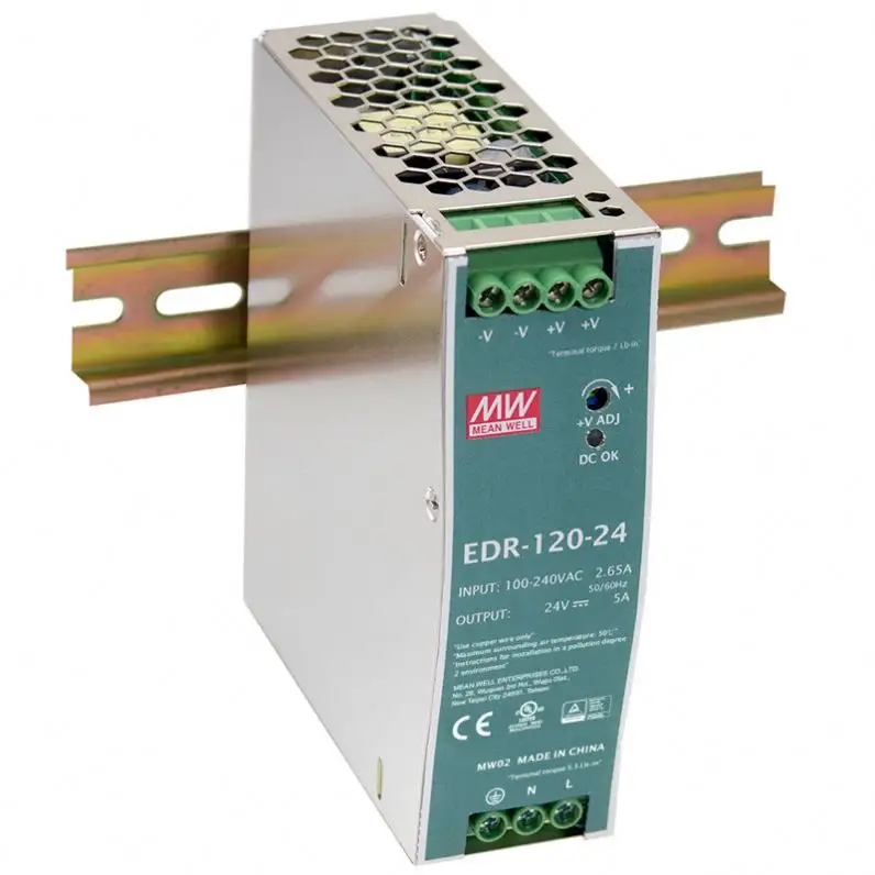 SMPS originale Meanwell EDR-120-24 120W 24V 5A AC-DC singola uscita Slim industriale DIN Rail alimentatore