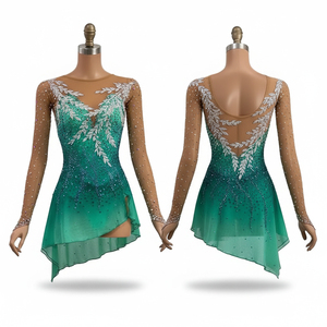 Girls Figure <b>Skating</b> <b>Dresses</b> Sheer Long Sleeve with Asymmetrical Skirt Custom <b>Ice</b> <b>Skating</b> Competition <b>Dress</b> for Women - Product Image 1