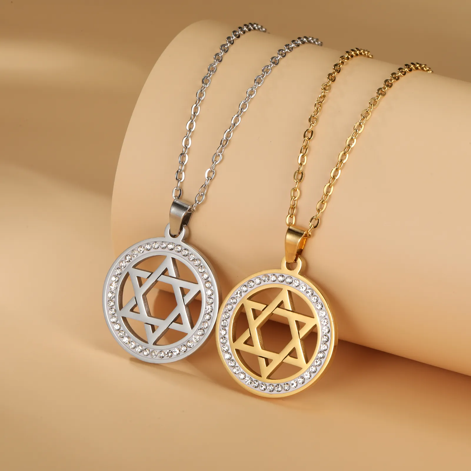 Gargantilla de estrella de David de circón para mujer, cadena de cuello de acero inoxidable de Color dorado, hexagrama, joyería judía de Israel