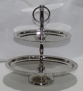 Silver Eco-Friendly Two Tier Round Cake Stand Metal Dessert Serving <b>Tray</b> Polished Candy Display Rack for Wedding Party - Product Image 2
