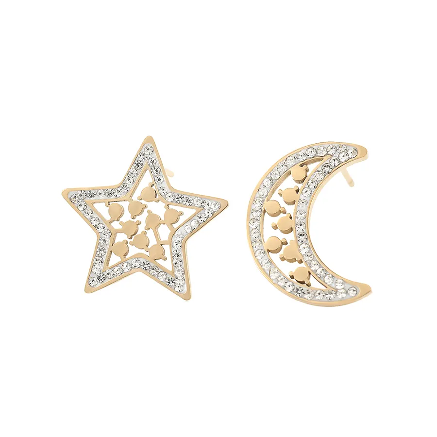 Xuping Grosir Warna Emas 80149/80148 Anting-Anting Kustom Bentuk Bintang dan Bulan Perhiasan Baja Tahan Karat untuk Anak Perempuan