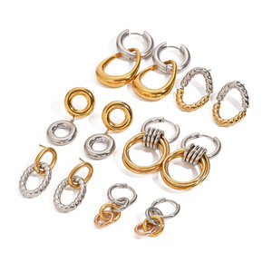 Yueli Geometric Hoop Earrings Stainless Steel Color Block Design Fashion Stud Earrings For Women - Product Image 5