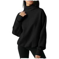Sudadera con Capucha para Mujer, de Alta Calidad, Transpirable, Forrada para Invierno, con Capucha Gruesa, Manga Larga, Puños Elásticos, Color Negro, Material de Algodón, Talla Grande