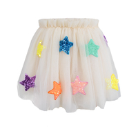 Rok Tutu Anak Perempuan Payet Bintang Patch Tulle Berlapis Jaring Gading Pinggang Elastis Rok Balita Pesta Putri Tari Warna-warni