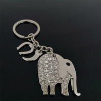 Porte-clés éléphant en cristal avec breloque fer à cheval, design incrusté de strass pour cadeaux porte-bonheur