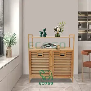 Cesto Portabiancheria Moderno in Bambù <span class=keywords><strong>ECO</strong></span> GO Personalizzato, Resistente, con Scomparto Estraibile, Sacchi Interni per Cesto, Cesto per Vestiti Sporchi per Bagno - Product Image 6