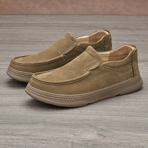 Mocassins en cuir véritable pour hommes, bout rond, à enfiler, semelle souple, semelle intermédiaire en EVA, semelle extérieure en caoutchouc, chaussures décontractées toutes saisons - Product Image 3