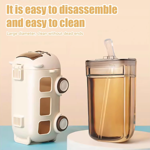 Gobelet à eau en plastique pour enfants, modèle 2026, en forme de bus, avec paille, mignon, pour boire directement - Product Image 5