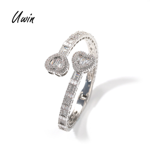 Brazalete Ajustable UWIN con Incrustaciones de Circonitas Cúbicas <span class=keywords><strong>en</strong></span> Forma de Corazón, Estilo Hip Hop, Joyería para Mujer - Product Image 1