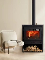 Poêle à bois d'intérieur en acier, design moderne, à poser au sol, noir, élément décoratif, pour usage hôtelier