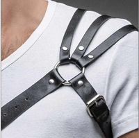 Harness Pria Kulit PU Harness Dada Pria Gay Bondage Kulit Hitam Aksesoris Pria Erotis Bagian Atas Tubuh