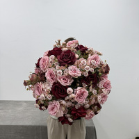 Boule de fleurs artificielle en soie bordeaux de haute qualité, 50 cm, pour centres de table de mariage et décorations de table