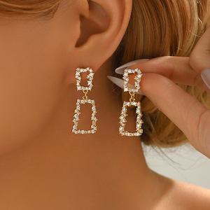 New Elegant Simple Copper Geometric Stud <b>Earrings</b> with Luxury New Design Zircon <b>Drops</b> <b>Fashion</b> Jewelry for Party Cocktail Gifts - Product Image 1