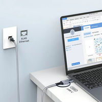 USB tipe-c 2m kabel Ethernet dengan USB3.0 PVC jaket Braided 2-in-1 RJ45 untuk laptop & jaringan Gigabit